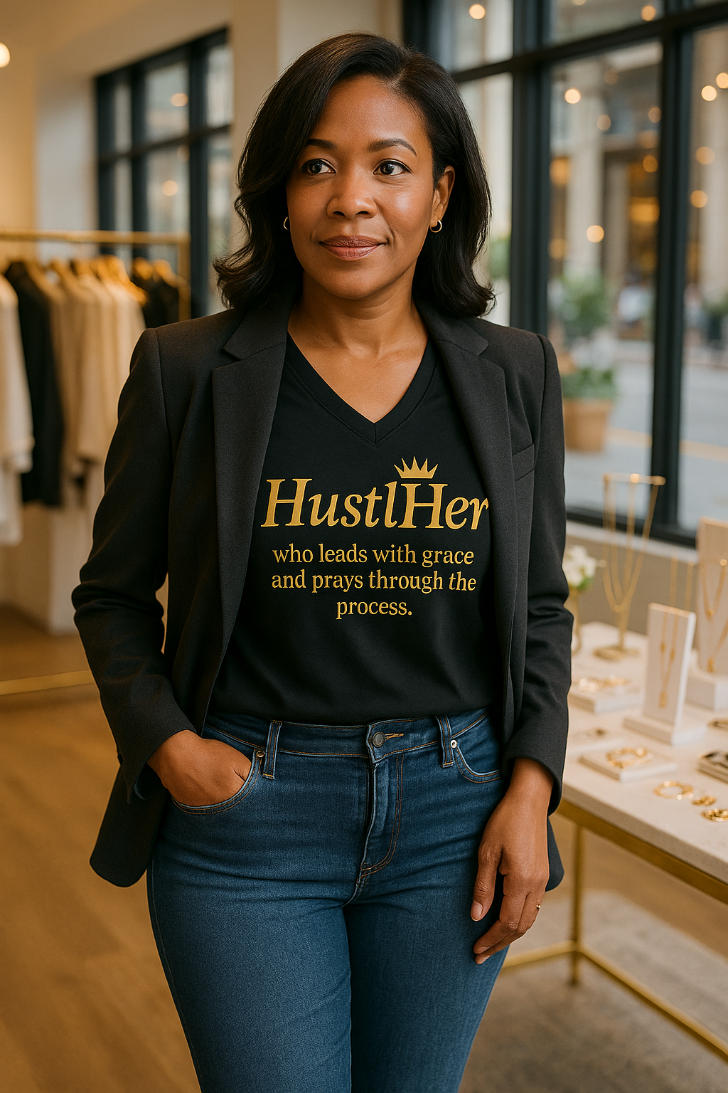 HustlHer Vneck Tee