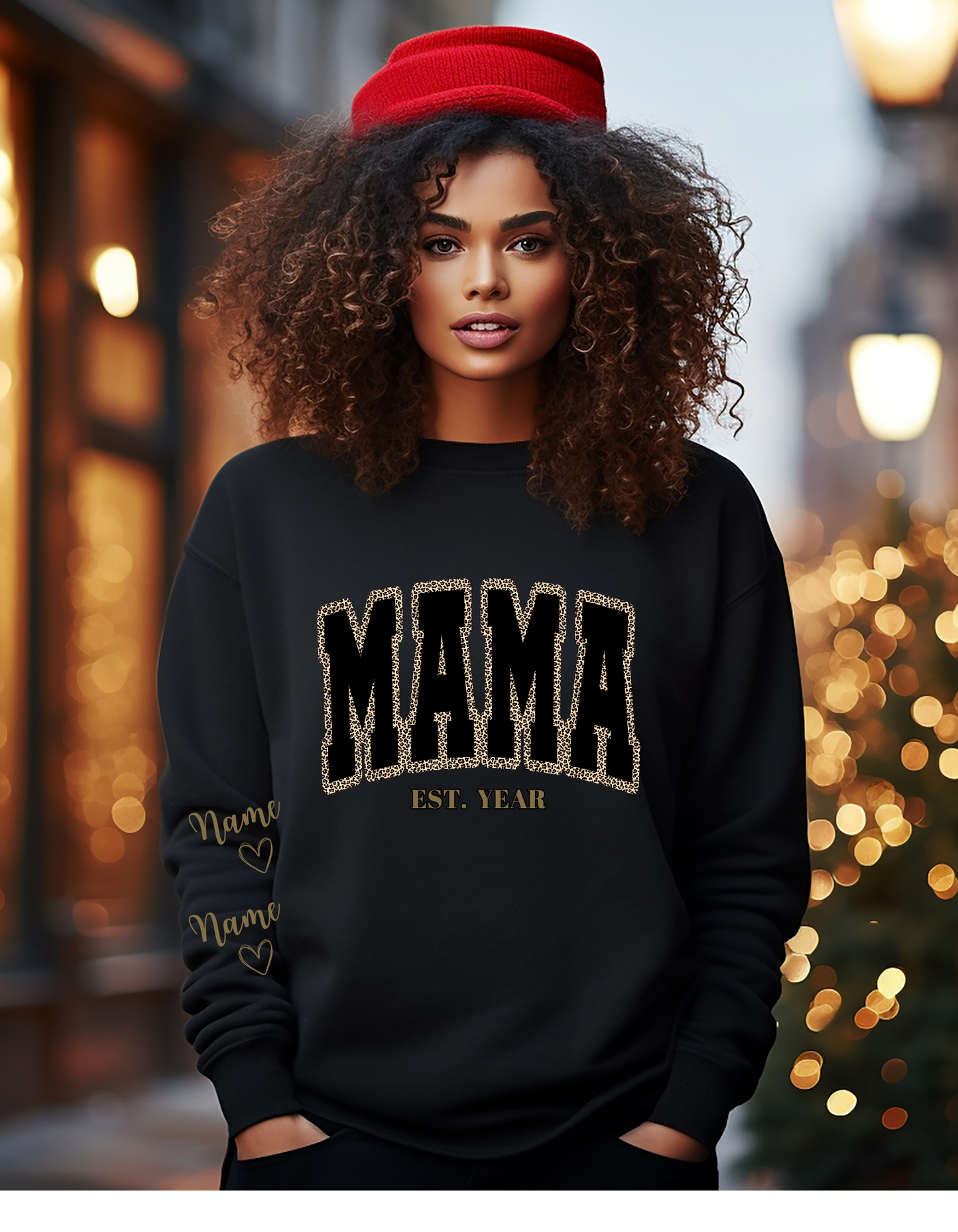 MAMA ANIMAL PRINT BLACK Crewneck Sweatshirt